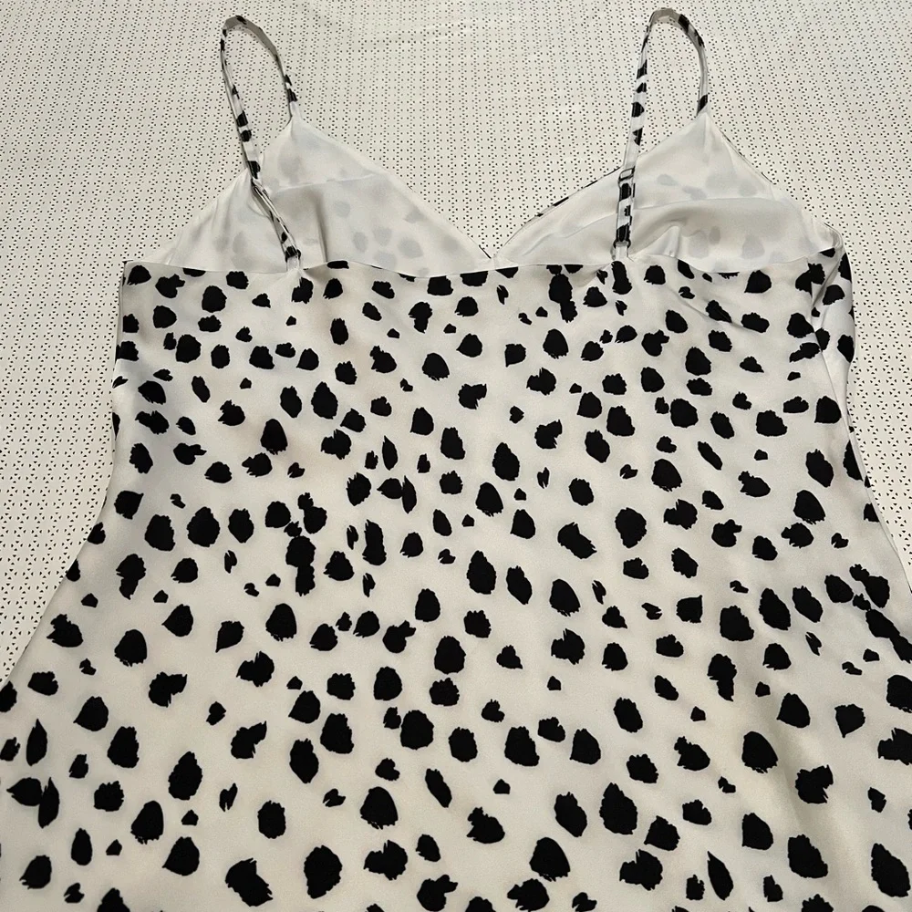 HATCH Midi Dress L Black White Spot Print Spaghetti Strap V-Neck Slit - Picture 10 of 13